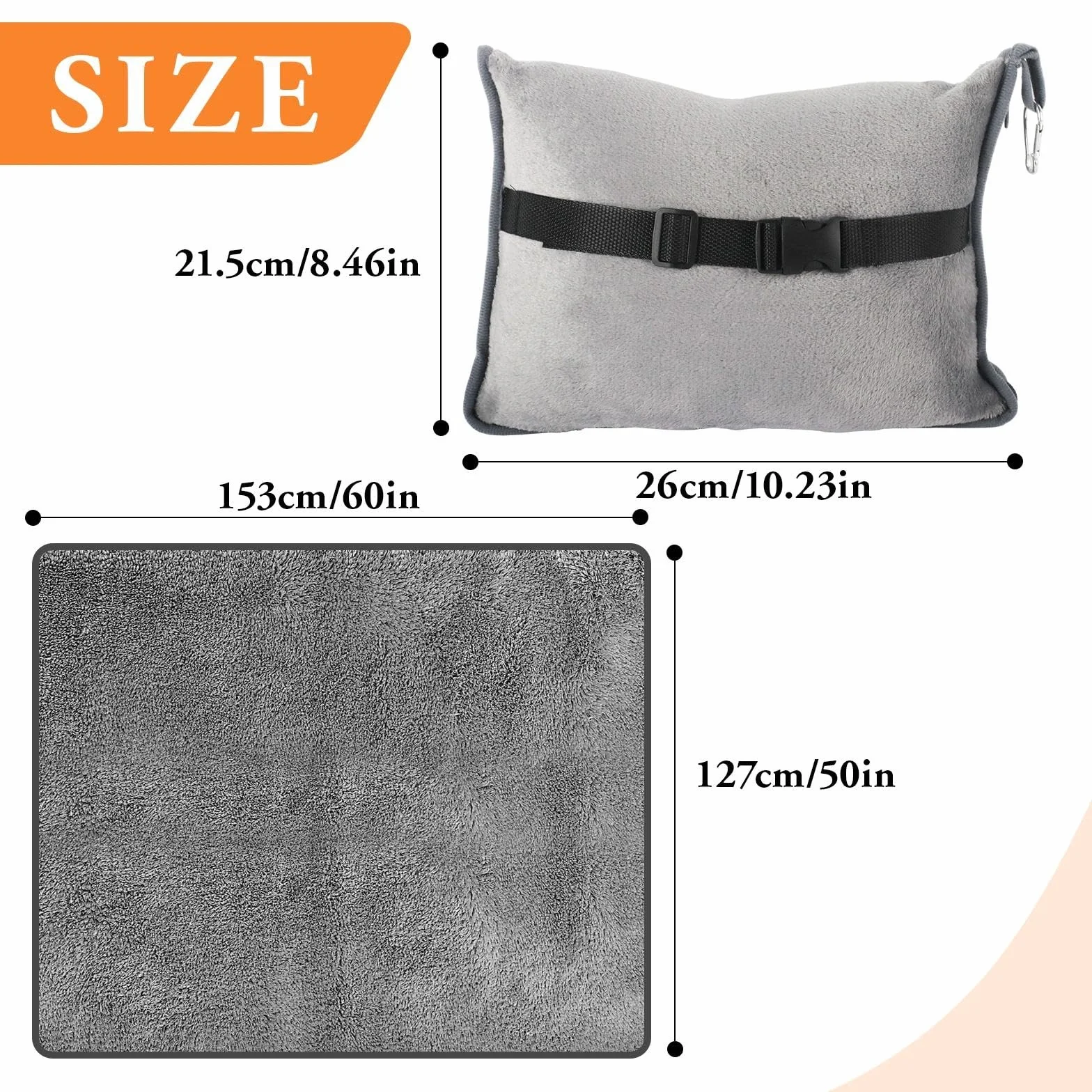 Coperta da Viaggio per Aereo 2 in 1 Plaid da Viaggio Ultra Leggero Compatto Morbido e Caldo Coperta Portatile per Viaggi Aerei, Affari e Ufficio (Grigio, 152 x 127 cm)
