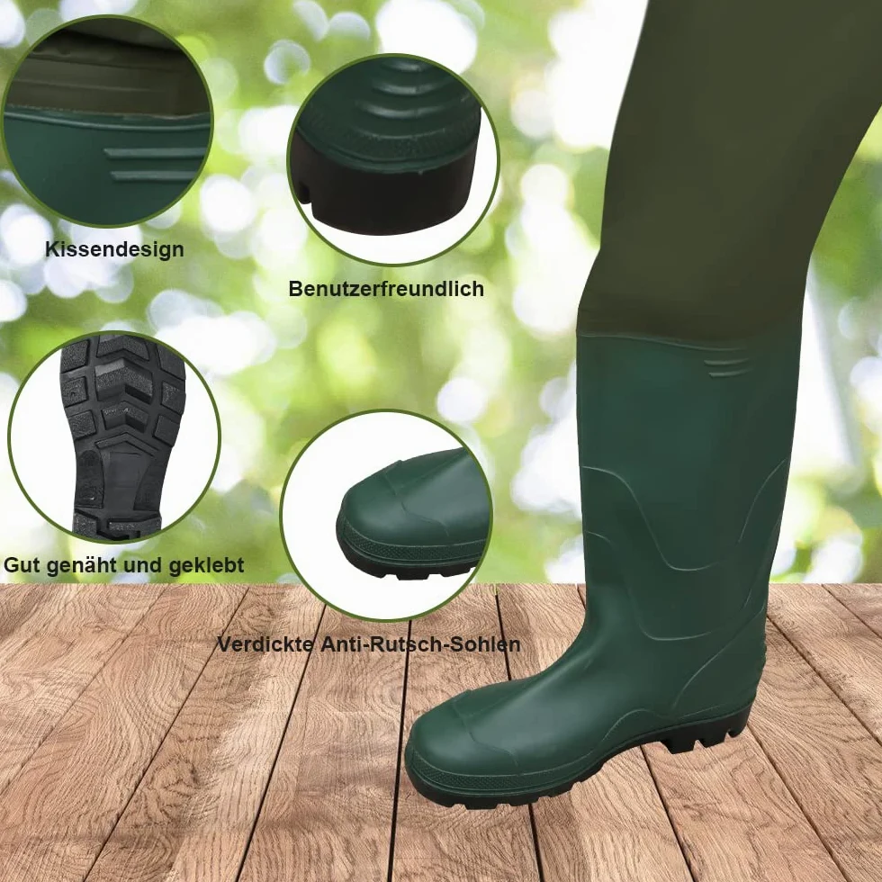 Wathose - Pantaloni da pesca in nylon 70D, con stivali in gomma antiscivolo, per stagno, per cantieri, pesca, fattorie, giardini