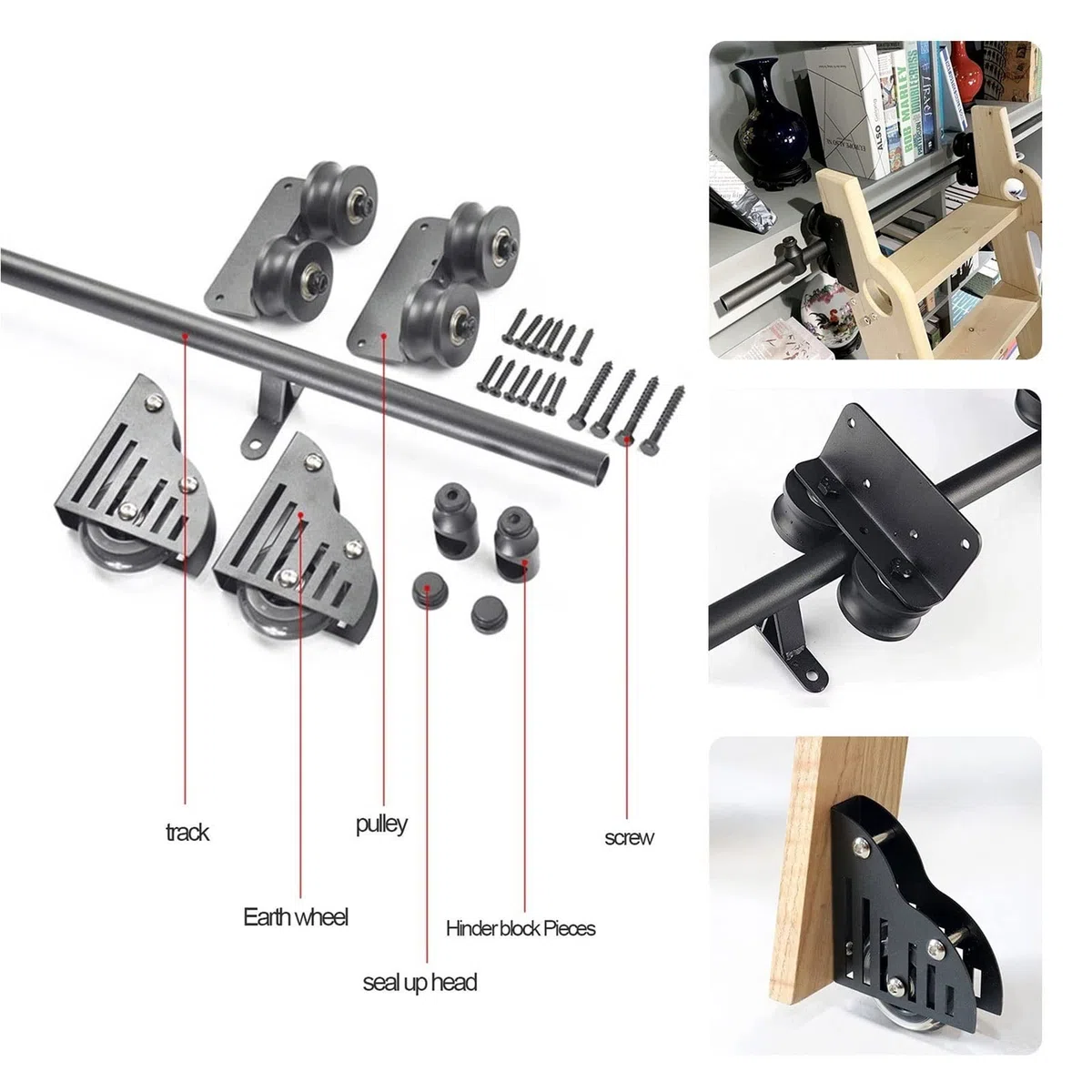 Kit di ferramenta per Scale a rotelle Libreria di ferramenta per Scale a rotelle Kit di ferramenta per Scale scorrevoli Binario/Binario Tondo, Binario per Scala Mobile a Tubo Tondo in acciai