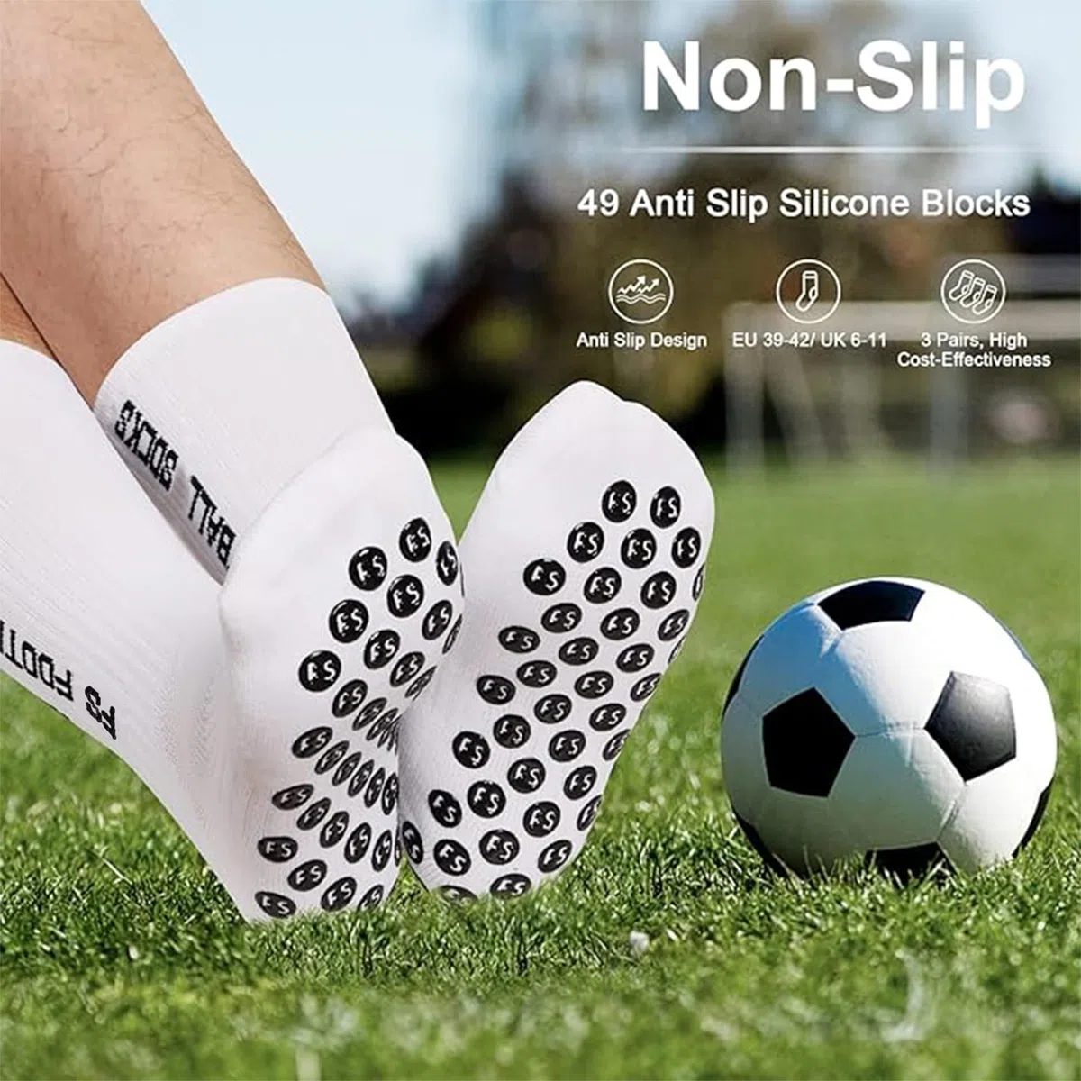 Calze Calcio Antiscivolo Pacco da 3 Grip Socks Calcio, 35-39 39-46, Pettinato al 75%, Traspirante ed Elastico, Football Socks per Uomo Donna-Unisex Adulto
