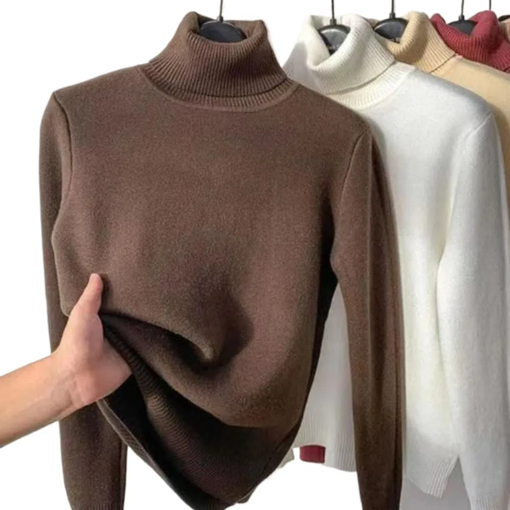 Maglione invernale da donna in pile spesso, in lana, caldo, maglione a girocollo in pile, da donna