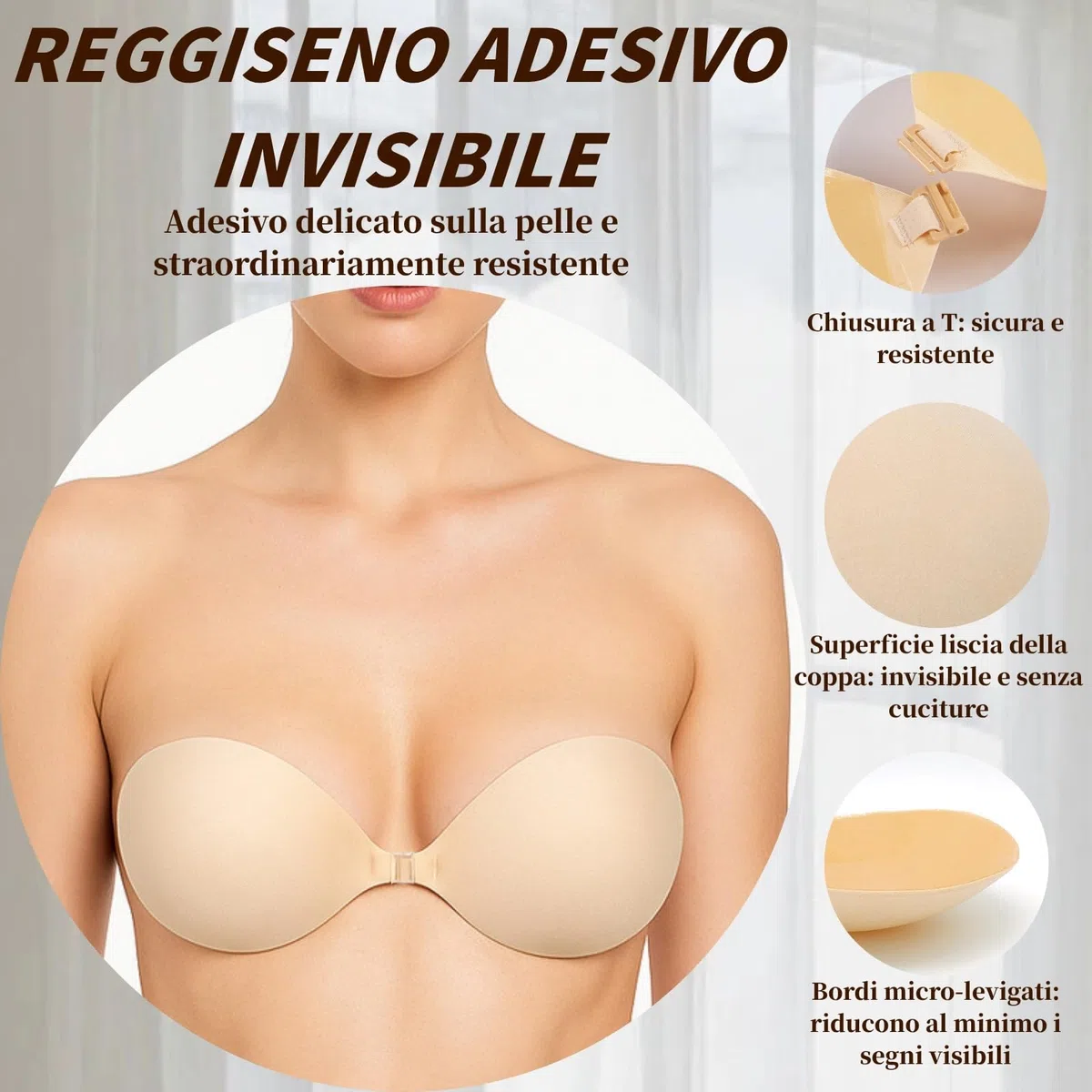 Dresmannst Reggiseno Push Up Senza Spalline per Schiena Scoperta Invisibile Reggiseni con 4 Copri Capezzoli Adesivi Coppe Adesive Seno Sticky Women Bra