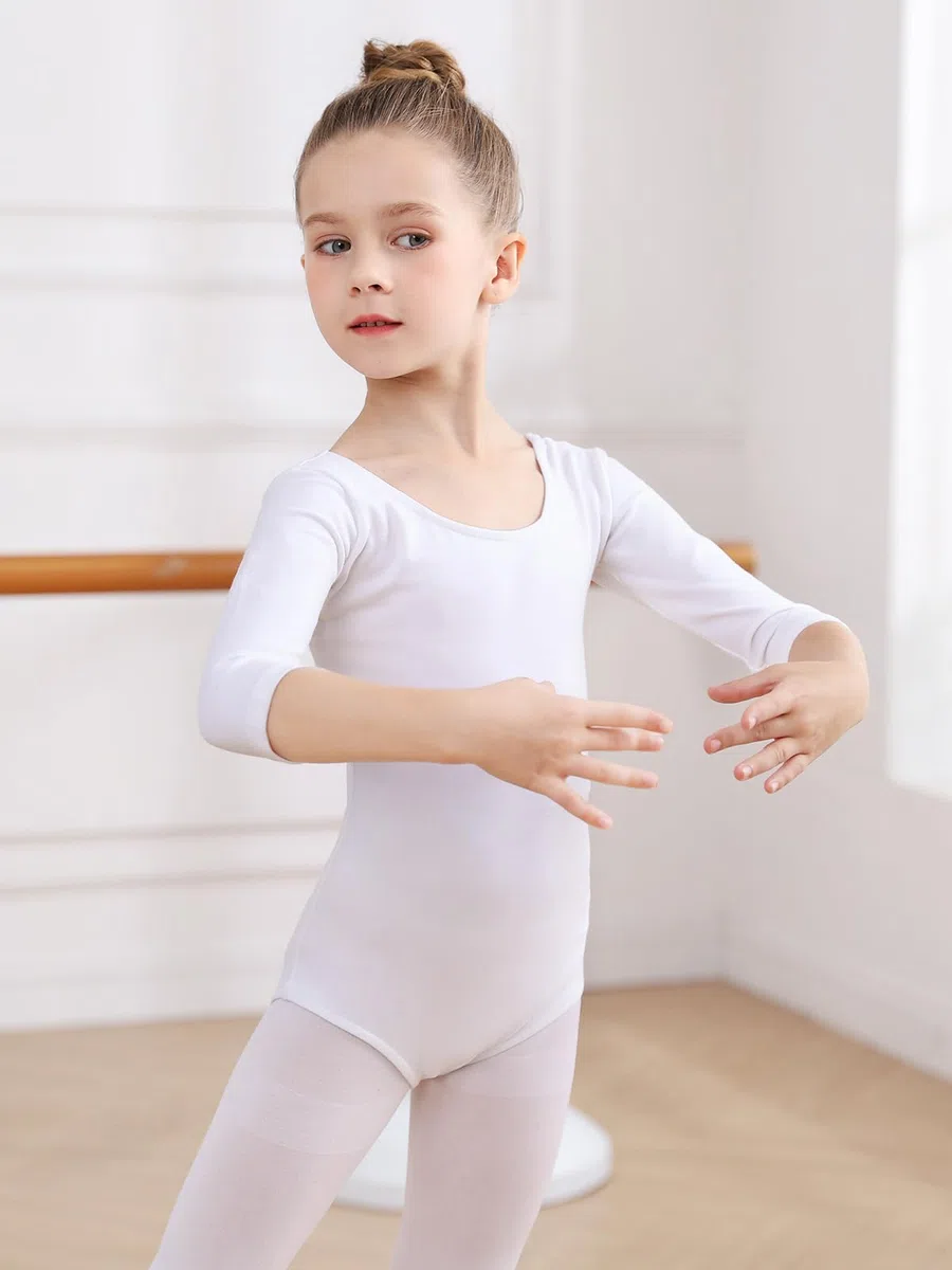 Soudittur Body Danza Classica per Bambine e Donne Cotone Body Ginnastica Artistica Costumi per Balletto Body 3/4 Maniche Lunghe