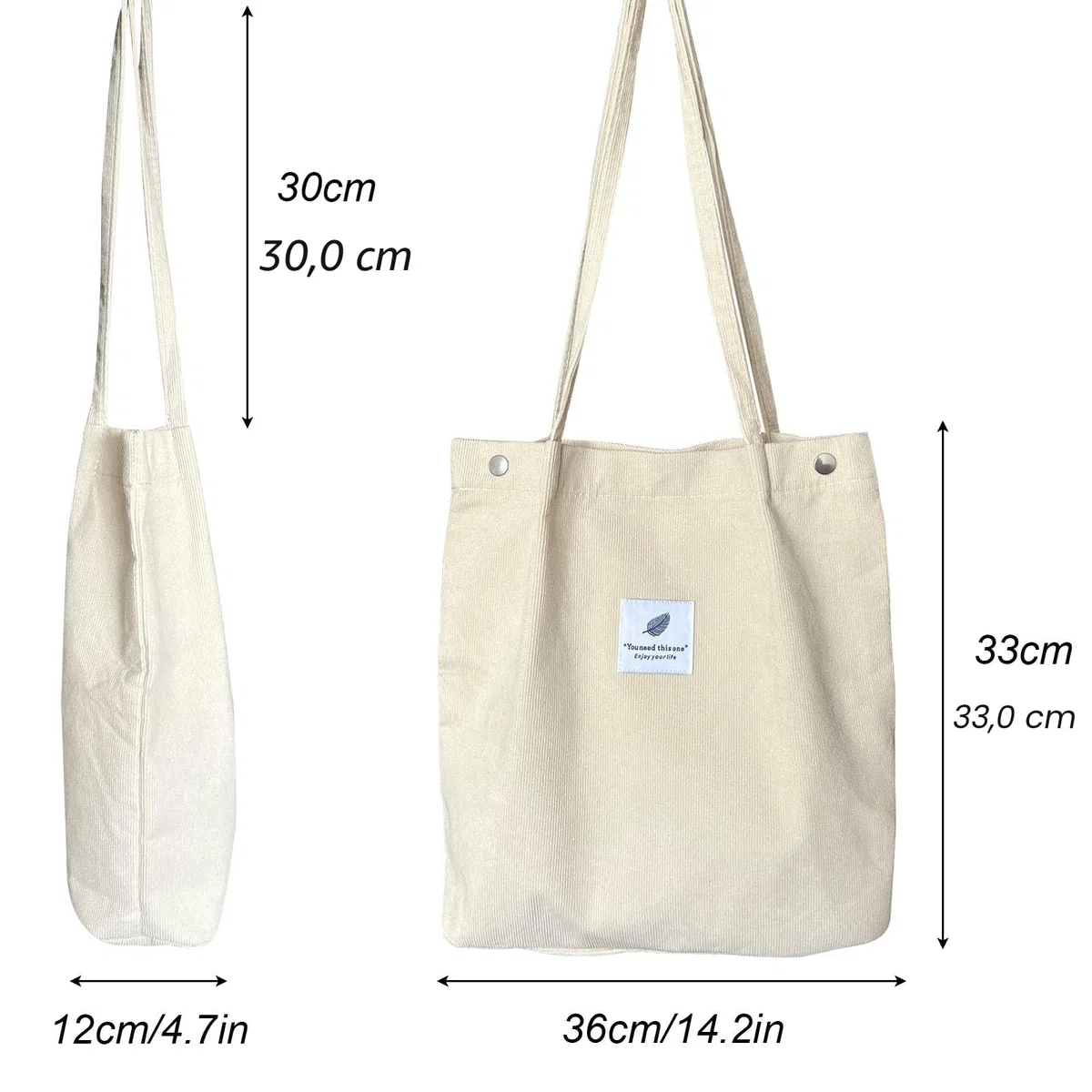 KEYRI Borsa a tracolla in velluto a coste, da donna, borsa a tracolla, grande, riutilizzabile, grande capacità, borsa per la spesa con borsa a tracolla interna, per scuola, università, viaggi, lavoro,