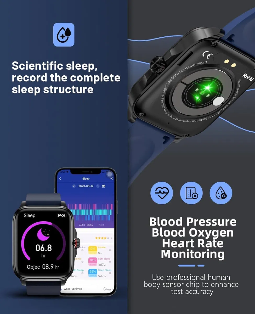 SOUYIE Smartwatch Uomo Donna, Smartwatch con Effettua/Risposta Chiamate, 1.96" Orologio Smart watch con Monitoraggio del SpO2 Sonno Contapassi per IOS Android