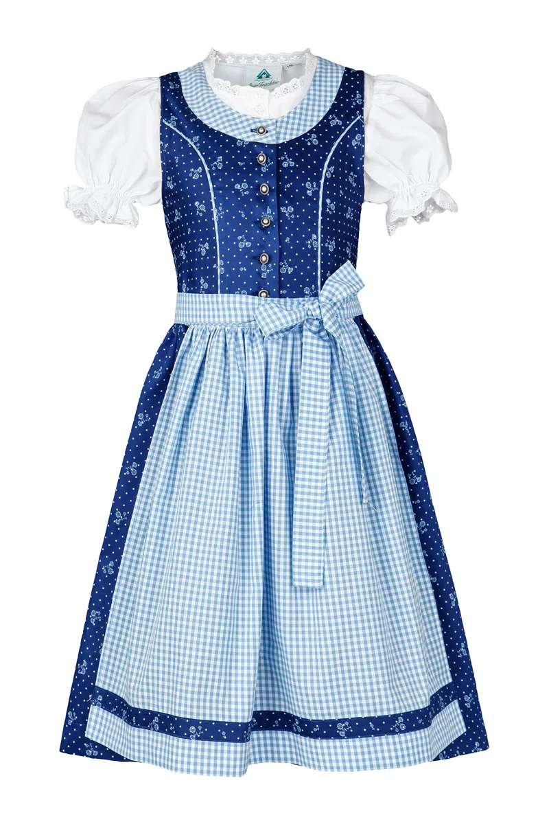 Isar-Trachten Dirndl per Bambini Rosa o Blu 3 Pezzi. con Grembiule a Quadri per Ragazze Oktoberfest Kirchweih