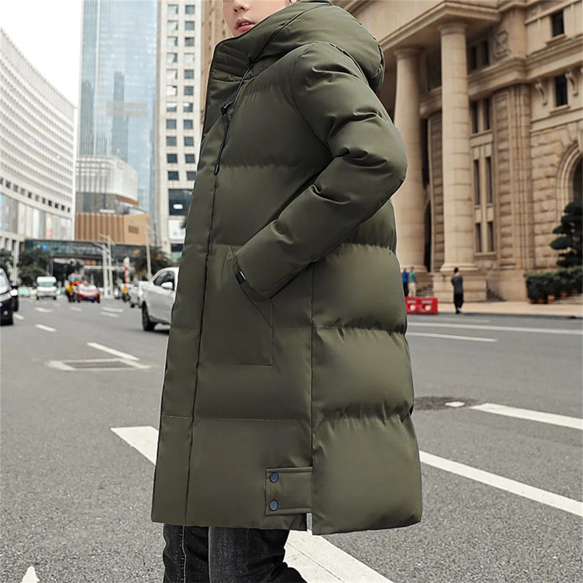 Piumino Lungo Uomo Invernale Caldo Piumino Trapuntato con Cappuccio Parka Zip Spesso Cappotto Invernale Giacca Termica da Uomo