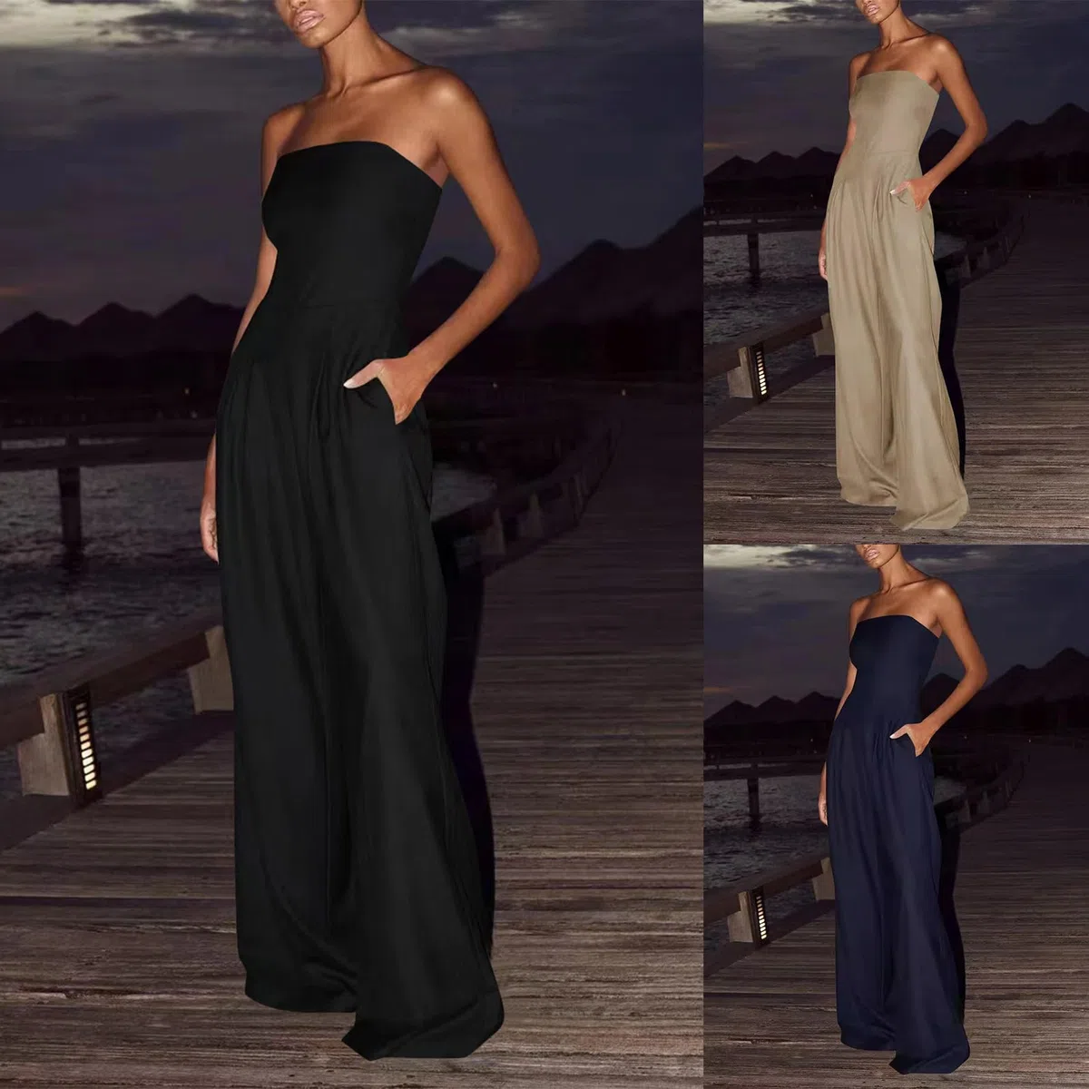 shownicer Tute Donna Monopezzi E Tutine Elegante Tuta Lunga Casual Jumpsuit Senza Maniche Tinta Unita Pagliaccetti Pantaloni Cocktail Cerimonia Overall