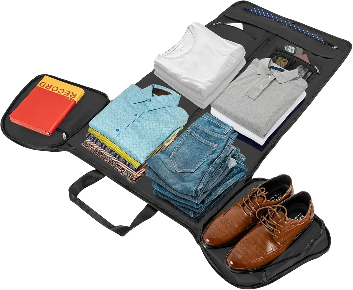 Borsa da viaggio pieghevole da appendere per viaggi d'affari, valigetta da ufficio con tracolla per uomo, nero, Nero , With Inner Pockets