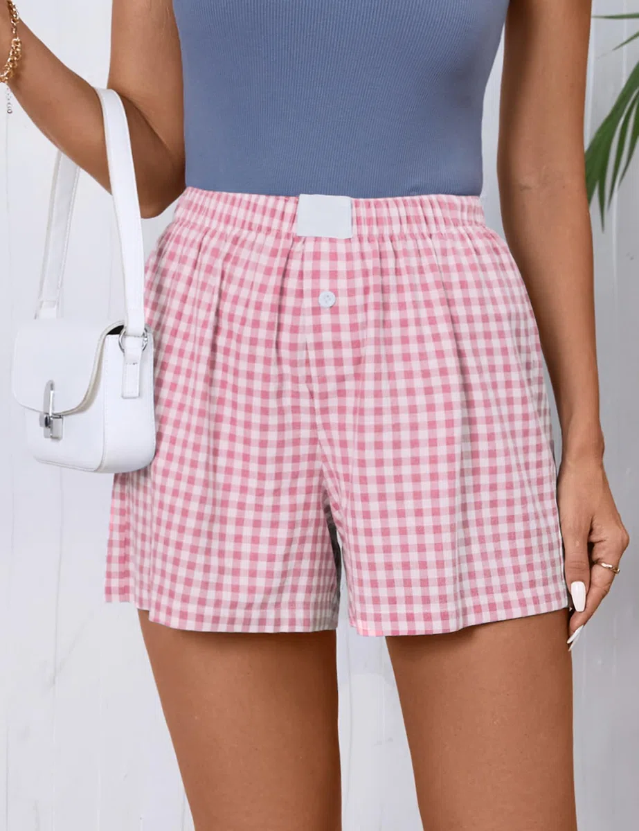 Rapbin Boxer da Donna in Cotone a Righe Casual per Dormire Pantaloncini per L'Estate 2026 Plaid Elastico in Vita Pantaloni Pigiama