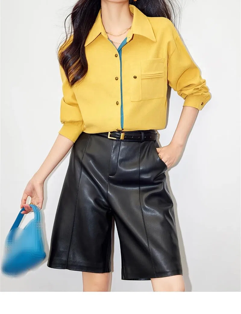 Camicia da donna tinta unita stile retrò sciolto casual maniche lunghe polo collo camicie top