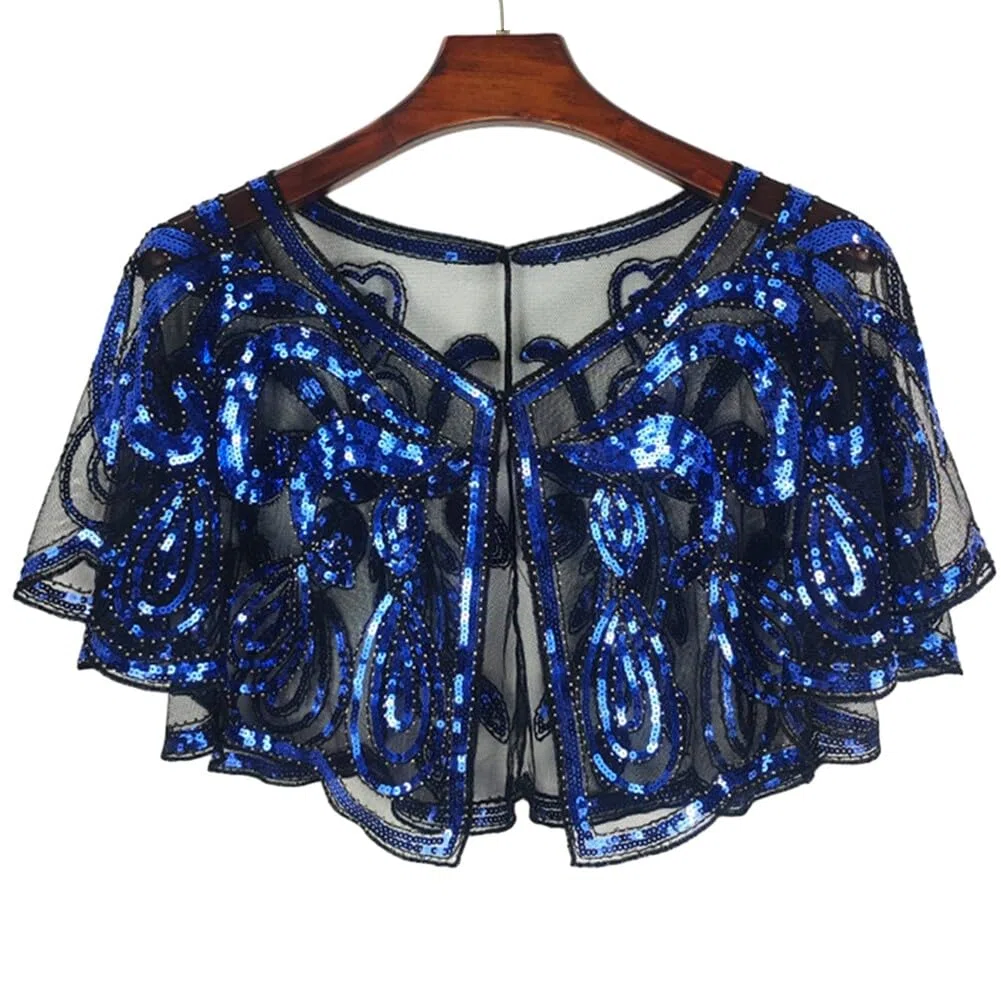 Scialle da Donna Ricamato con Glitter Paillettes Sciarpa Gatsby da Donna Anni '20 Stola Retrò per Abito da Sera Stole Vintage con Paillettes per la Festa Nuziale Serale di Nozze