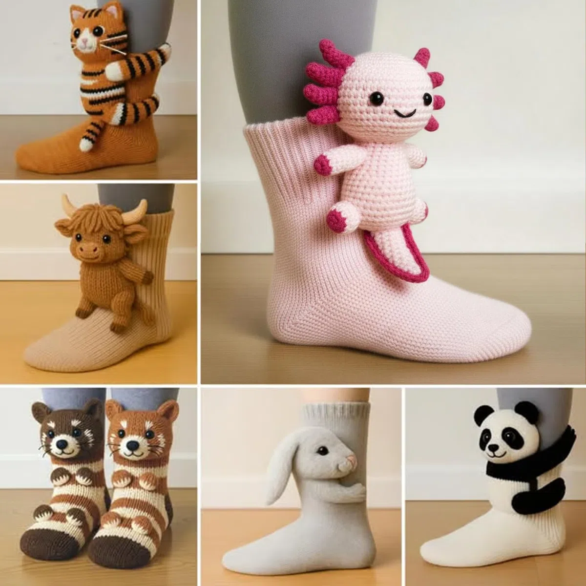Calzini lavorati a maglia 3D con animali, divertenti calzini con animali for donne e uomini, nuovi calzini caldi e carini in cotone lavorati all'uncinetto, regalo di Natale
