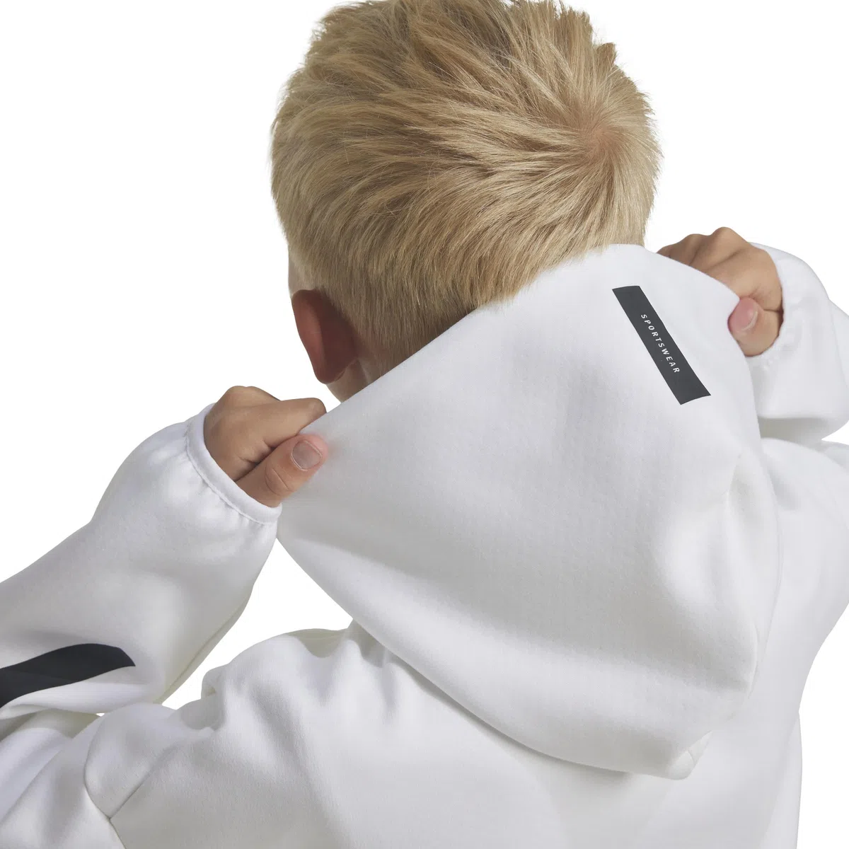 adidas Z.n.e. Felpa con cappuccio e zip intera, per bambini, bianco/nero, L, bianco/nero, L