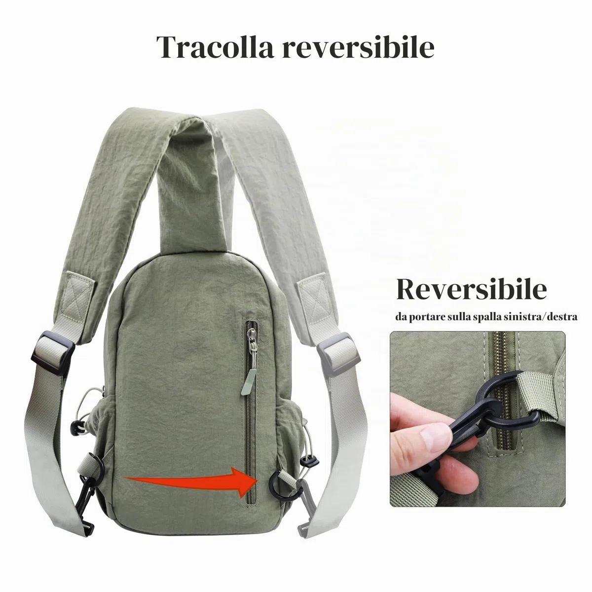 Zaino Monospalla, Borsa da Petto Regolabile, Sling Bag Zainetto Tracolla Borsa a Spalla Piccolo Borsello Tracolla Crossbody Bag Viaggio Sportivo Ciclismo Passeggiate per Uomo Donna (Verde)