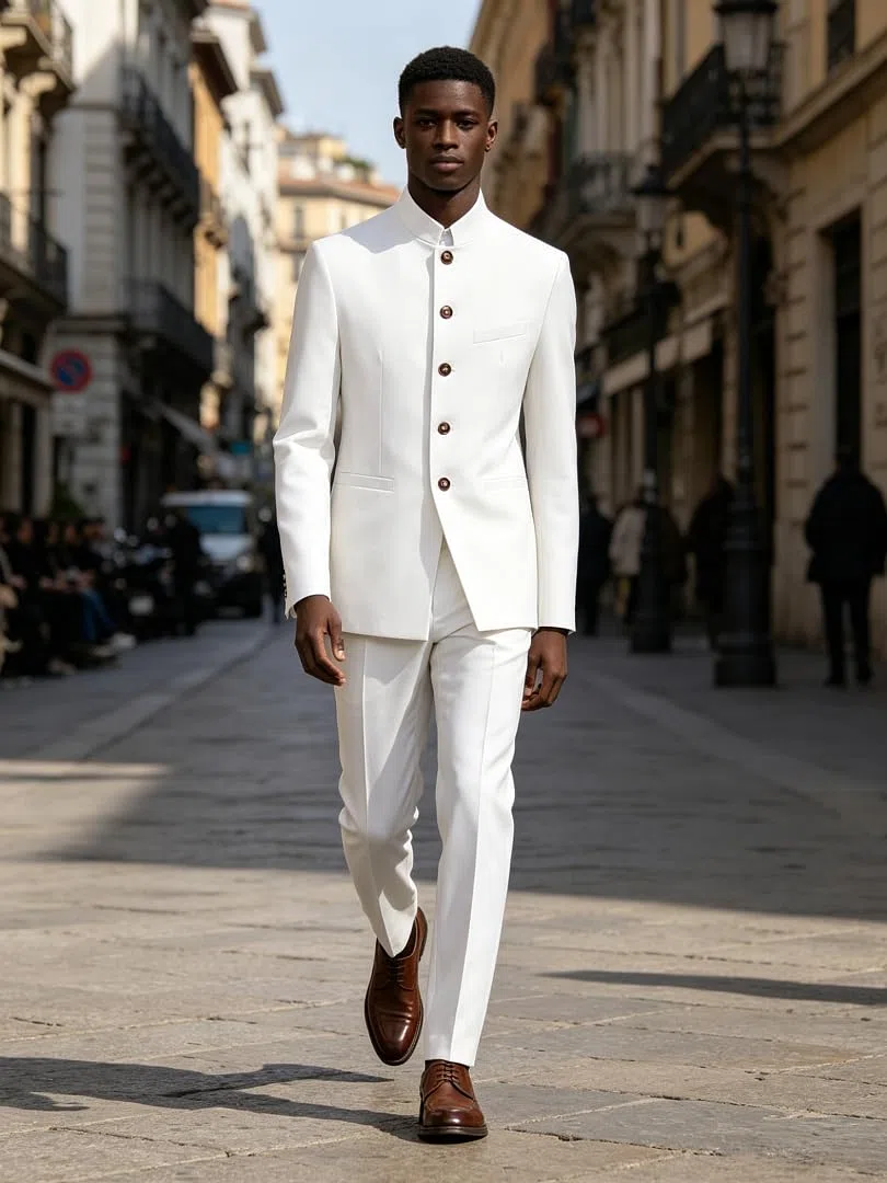 da Uomo Tinta Unita Collo Alto Monopetto Completo per Party e Ballo Blazer Giacca da Banchetto