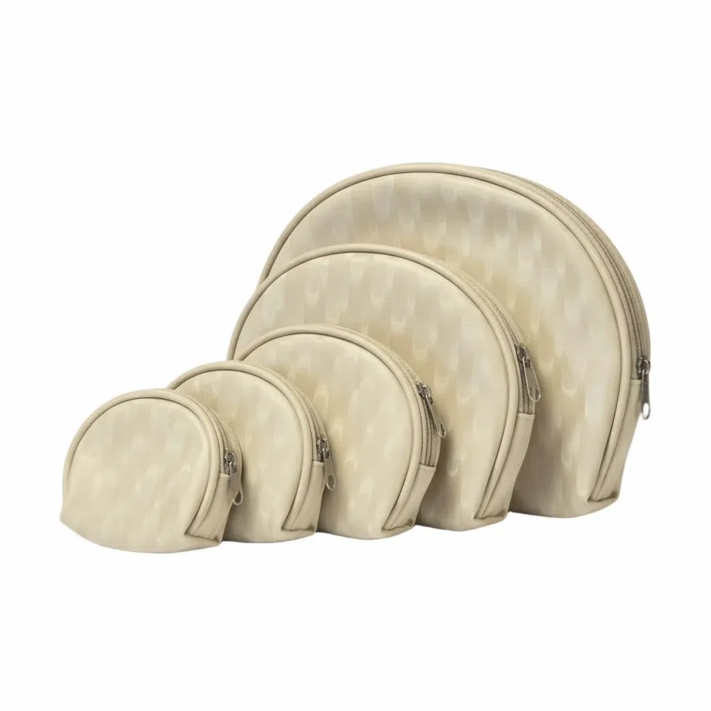 Set 5 Borselli Donna da Viaggio Beige – Pochette Beauty Case Semitondi con Cerniera, Organizer Cosmetici, Porta Monete e Accessori