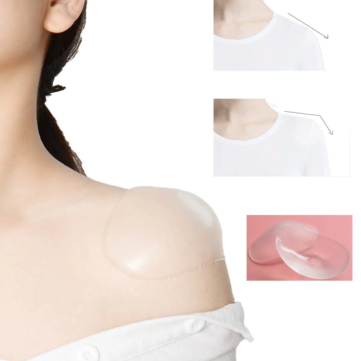 Spalline da 2 pezzi Spalline in silicone Push-up Rinforzatore adesivo per spalle per donna Abito da uomo Blazer Abbigliamento Camicette T Shirt