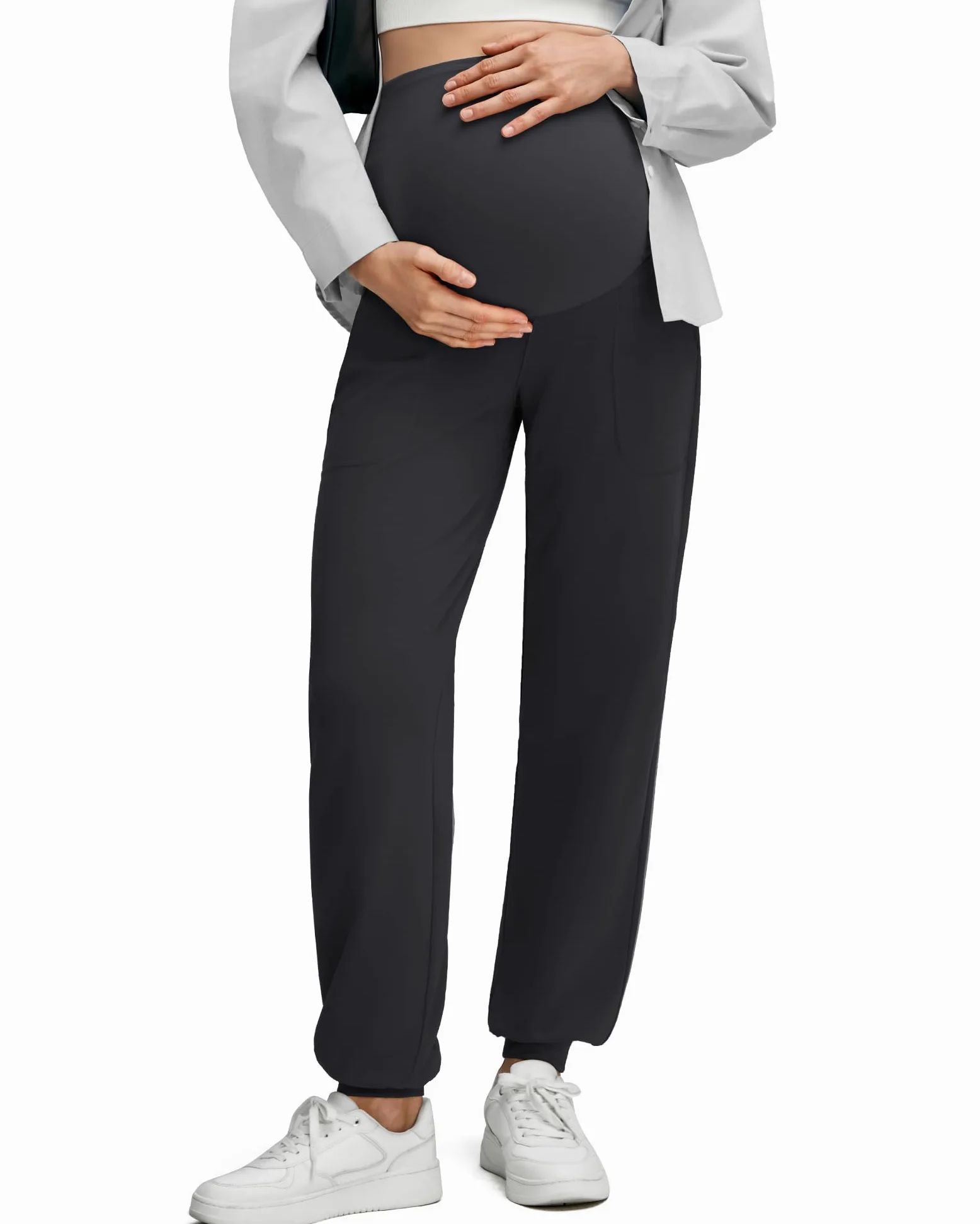 G4Free EverGoing - Pantaloni premaman elasticizzati per allenamento, da indossare sopra la pancia, con tasche