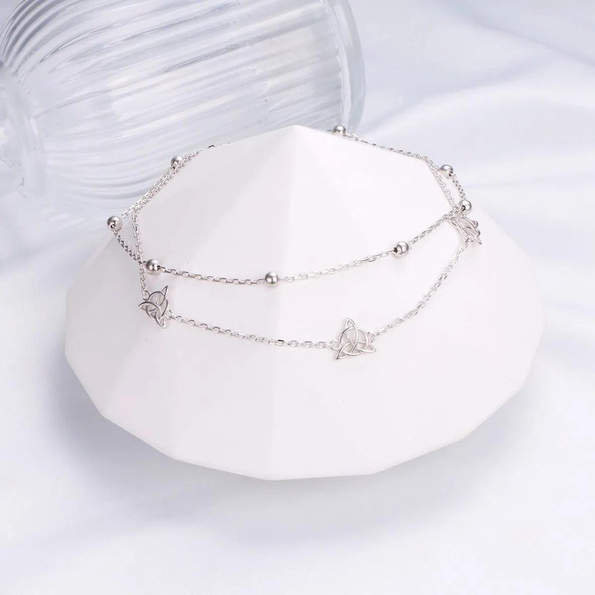 HOOHWE Anklets For Women Sterling Silver Ankle Bracelets For Women Double Layered Anklets Beach Jewelry Adjustable Anklet Gift for Teens Girls