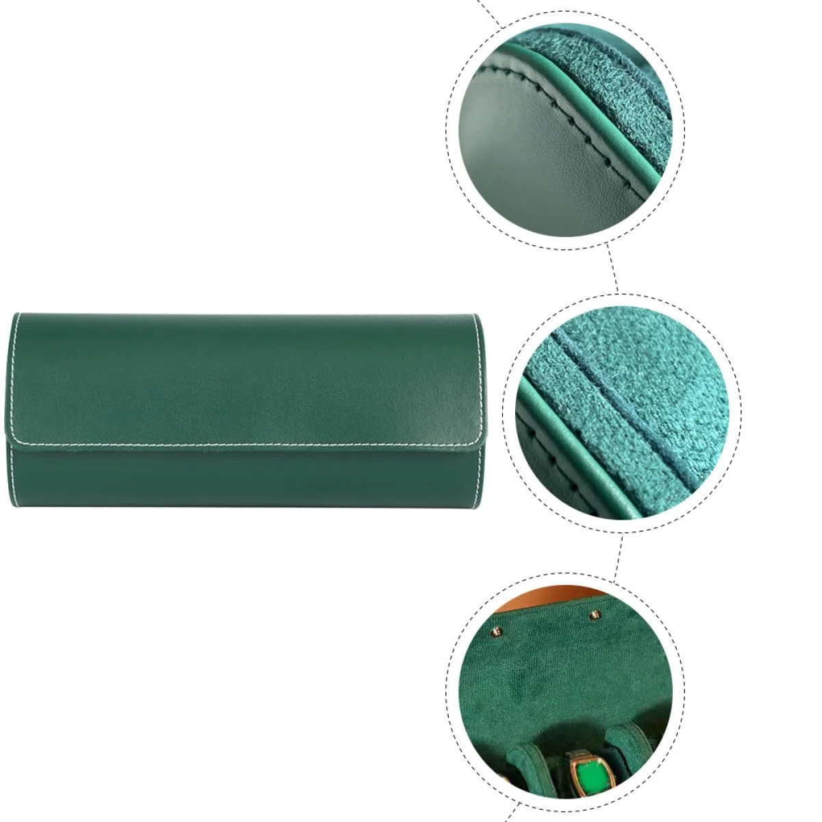 Porta da Orologi Pelle e Verde in Pu Viaggio Custodia Roll Piccoli, Design Antiurto e Pratico Classico per per Uomini