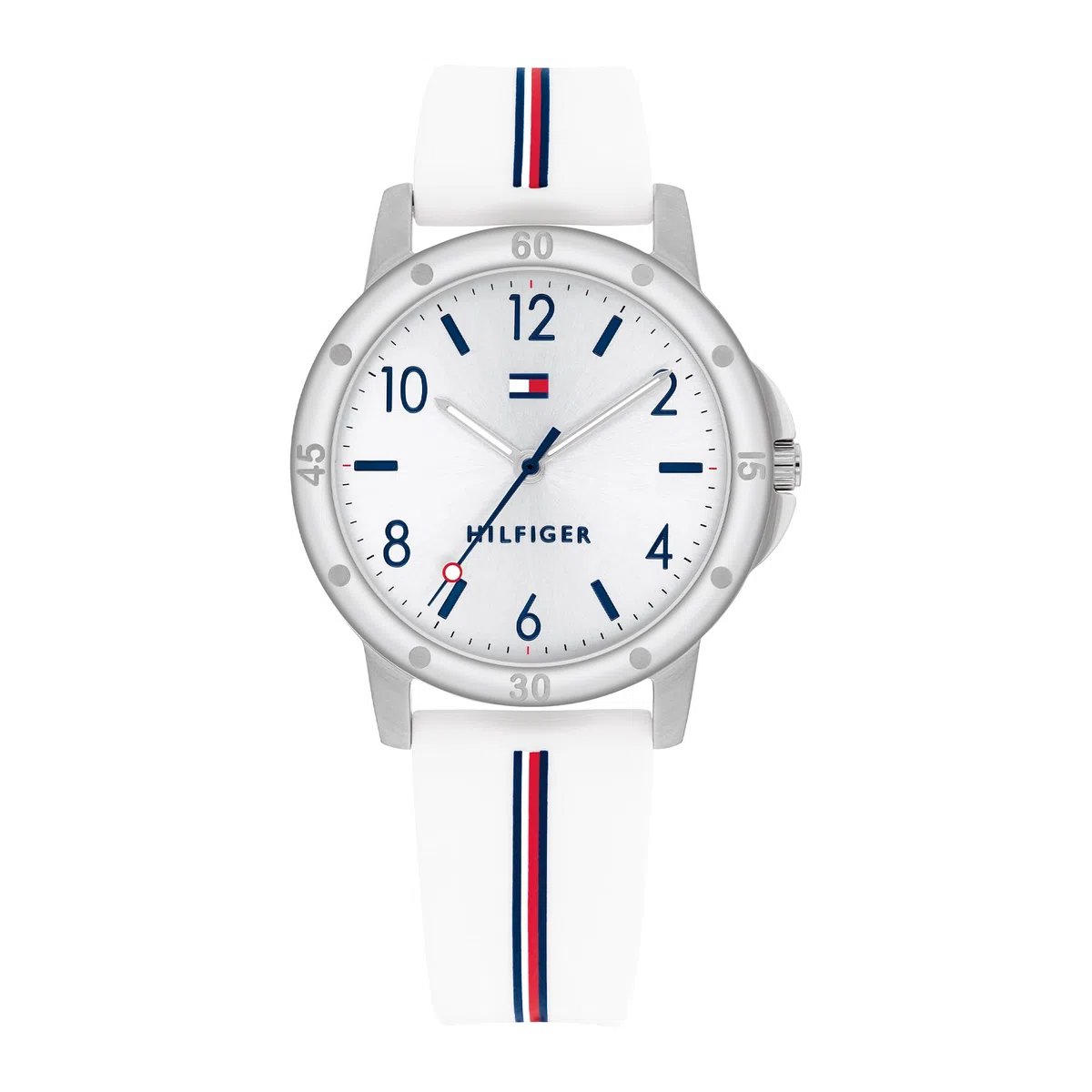 Tommy Hilfiger Orologio da Ragazza con Quadrante Argento, Cinturino in Silicone Bianco, Cassa Argento 32mm, Movimento al Quarzo a 3 Lancette, Resistenza all’acqua di 3 ATM - 1720014