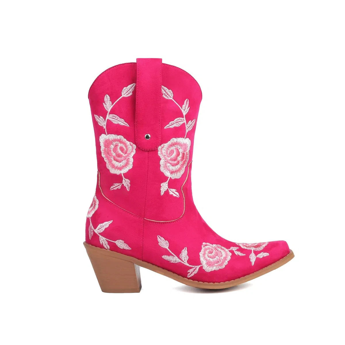MEECHI Stivali Corti con Ricami Floreali Boots da Cowboy Western da Donna Stivaletti retrò con Tacco A Blocco Scarpe alla Caviglia con Punta Quadrata for Feste, Country, Concerti
