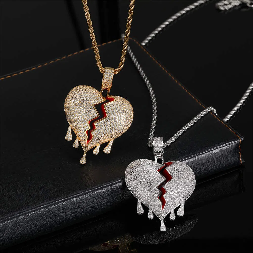 PAURO Unisex Collana con Ciondolo A Forma di Cuore Spezzato con CZ Placcato nel Argento/Placcato nel Oro