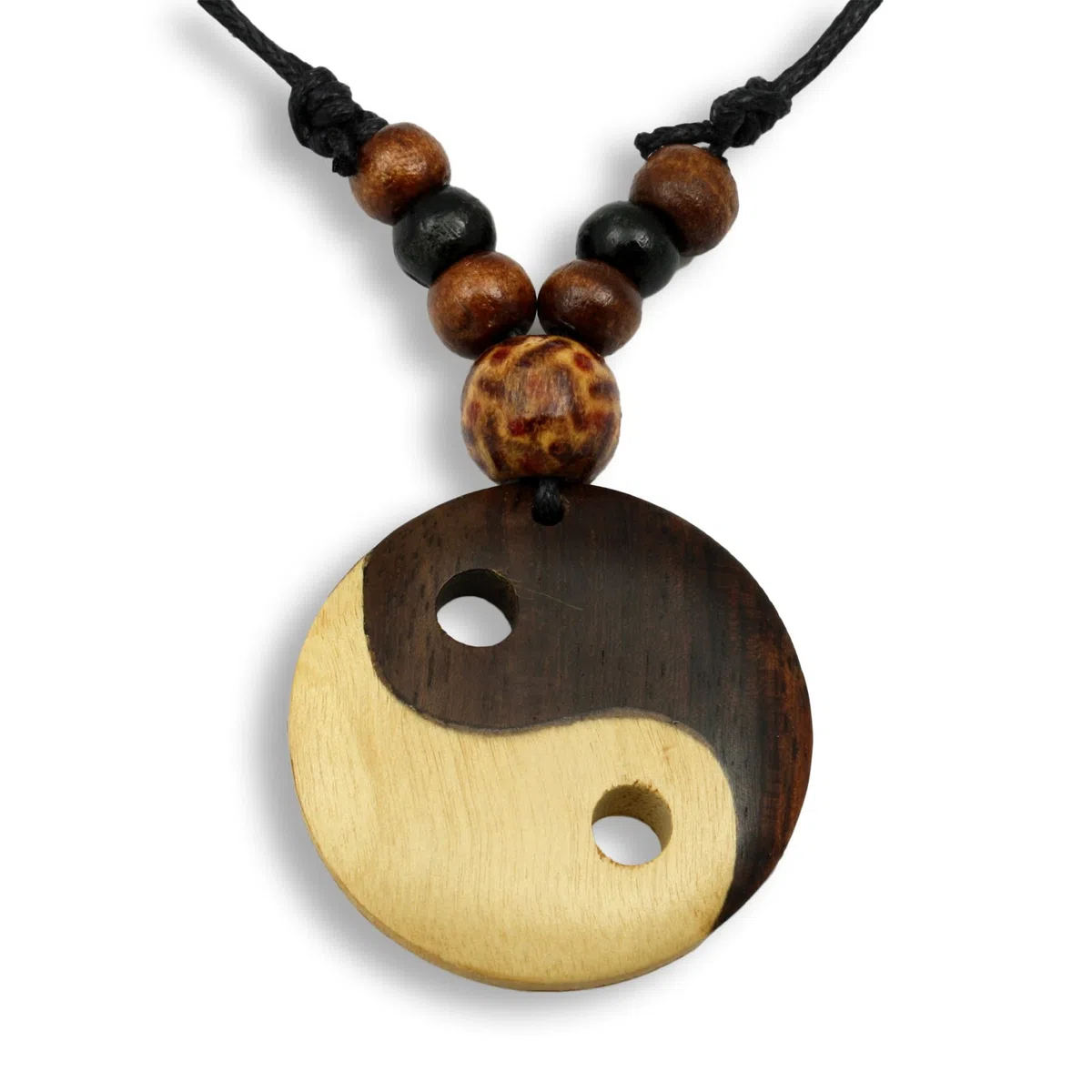 Island Piercing N285 Collana con ciondolo in legno Ying Yang fatta a mano lunghezza regolabile