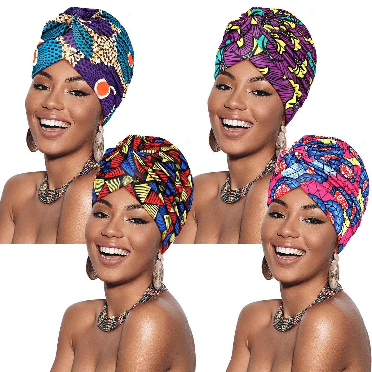 Geyoga 4 pezzi africani donne turbante cap foulard donna turbante cap stretch twisted headwrap