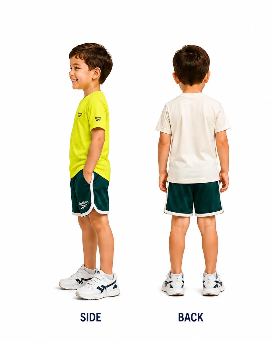 Reebok Set di pantaloncini da bambino, 3 pezzi, vestito estivo con 2 magliette e pantaloncini, abbigliamento sportivo per bambini e bambini piccoli