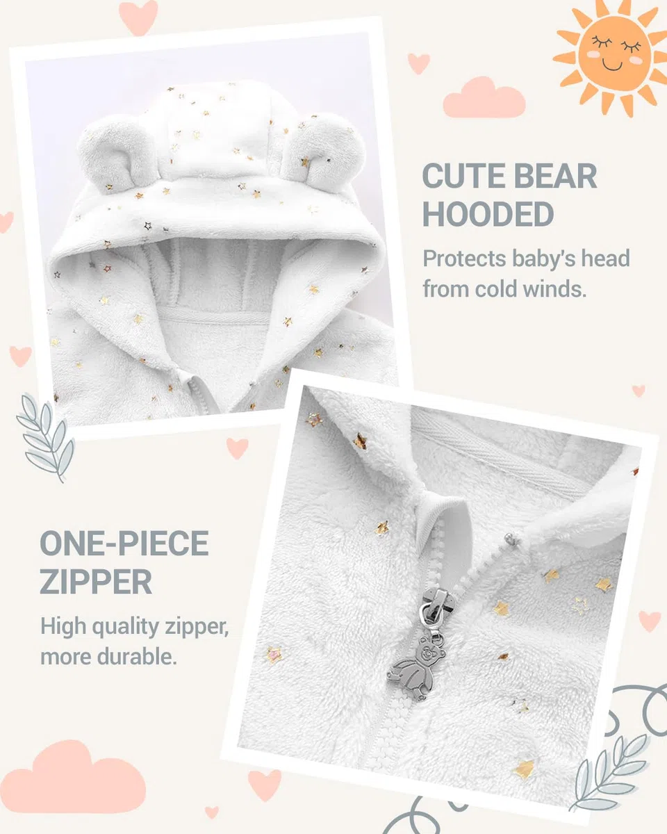 WYTbaby Tuta invernale in pile per neonati, con cappuccio, autunno e inverno, per ragazzi e ragazze, 0-12 mesi