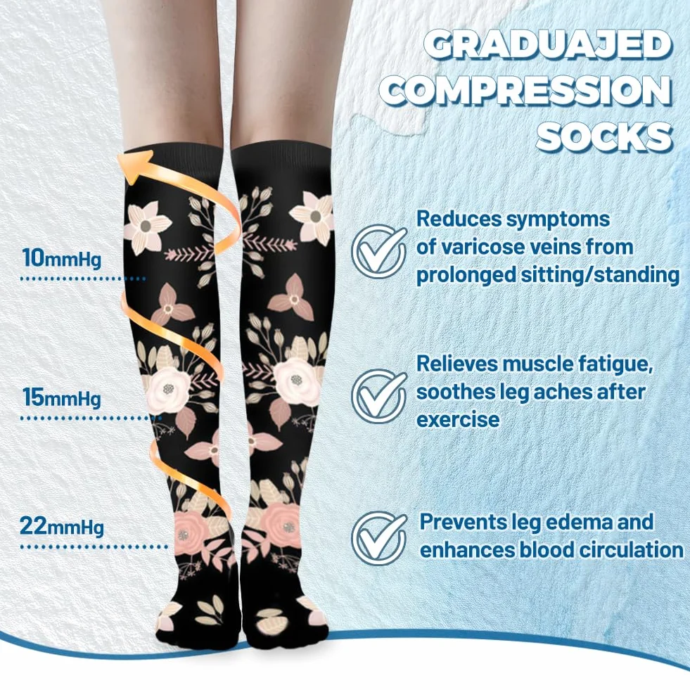 flintronic Calze Elastiche a Compressione Graduata, Calze Compressione Graduata per Donna e Uomo, Traspirante Compression Socks, Miglior Supporto Alla per Atletica,Lavoro,Viaggio e Gravidanza