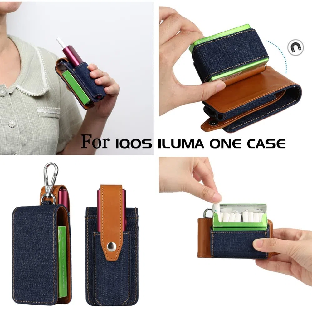 Custodia per Sigaretta Elettronica per IQOS ILUMA ONE per IQOS MULTI, Portasigarette in Pelle, Custodia Protettiva Antiurto Resistente ai Graffi (Denim blu scuro)