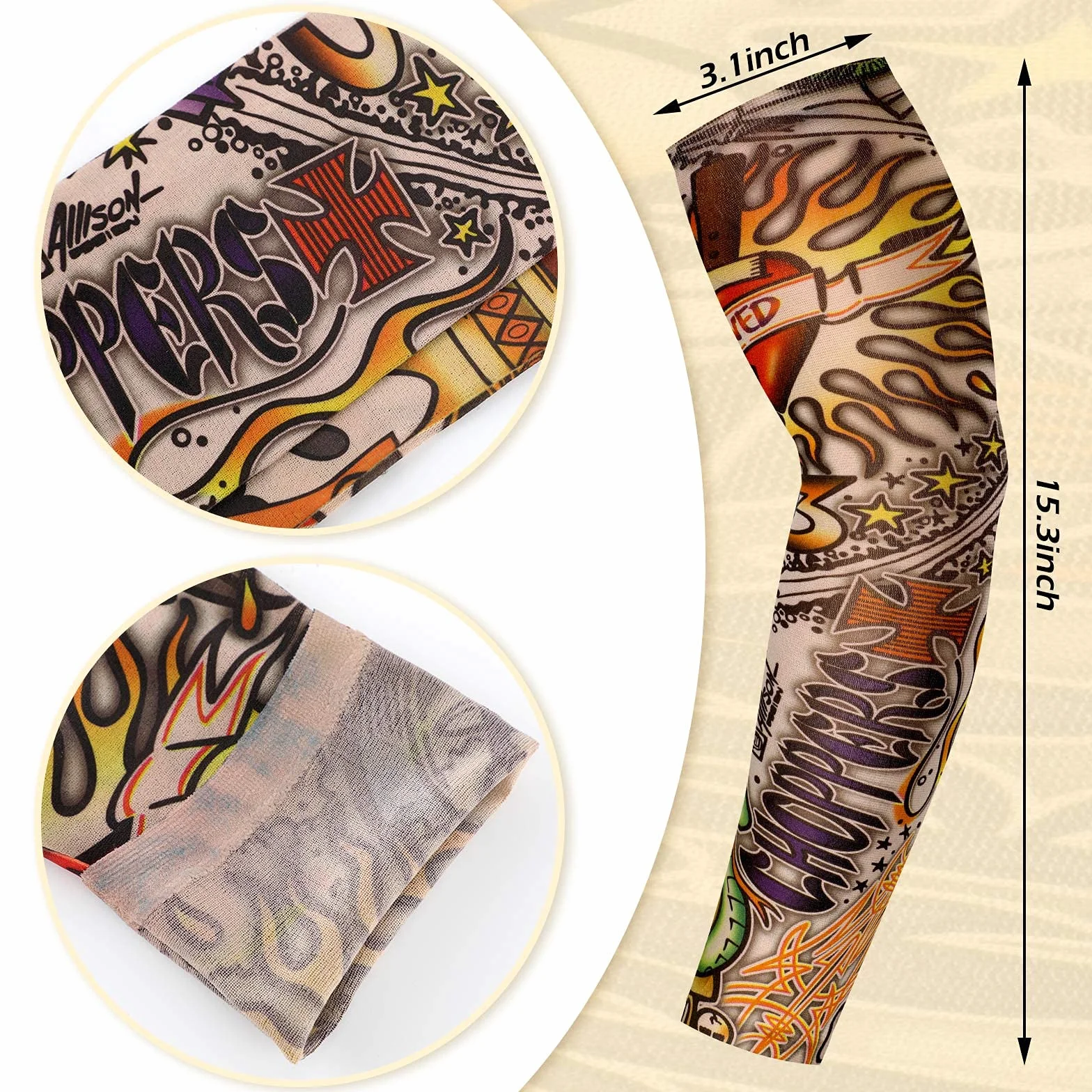 BBTO Set di 12 Pezzi Maniche del Tatuaggio Finto Manicotti per Braccio di Protezione Solare Guanti Elastici Morbidi per Braccia con Fiori da Ciclismo (Modello Colorato)