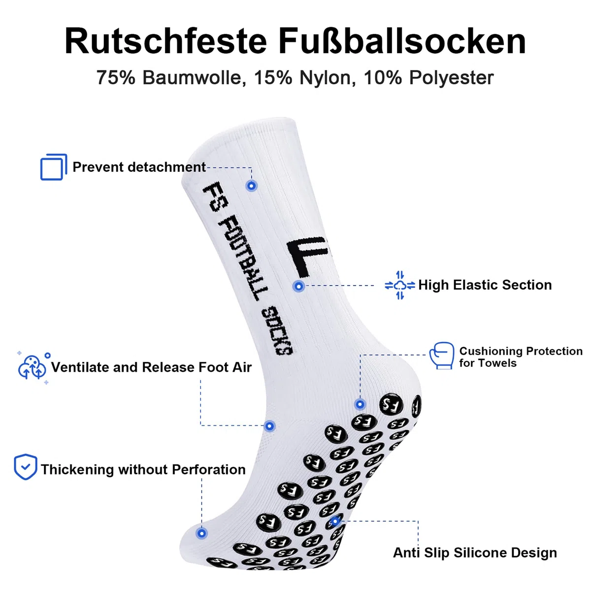 Calze Calcio Antiscivolo Pacco da 3 Grip Socks Calcio, 35-39 39-46, Pettinato al 75%, Traspirante ed Elastico, Football Socks per Uomo Donna-Unisex Adulto