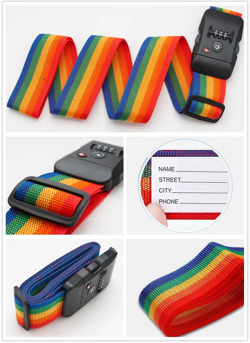 LS001-RB 2P - Cinghia regolabile per bagagli da viaggio, con lucchetto a combinazione TSA, confezione da 2, 2 pezzi, colore: arcobaleno