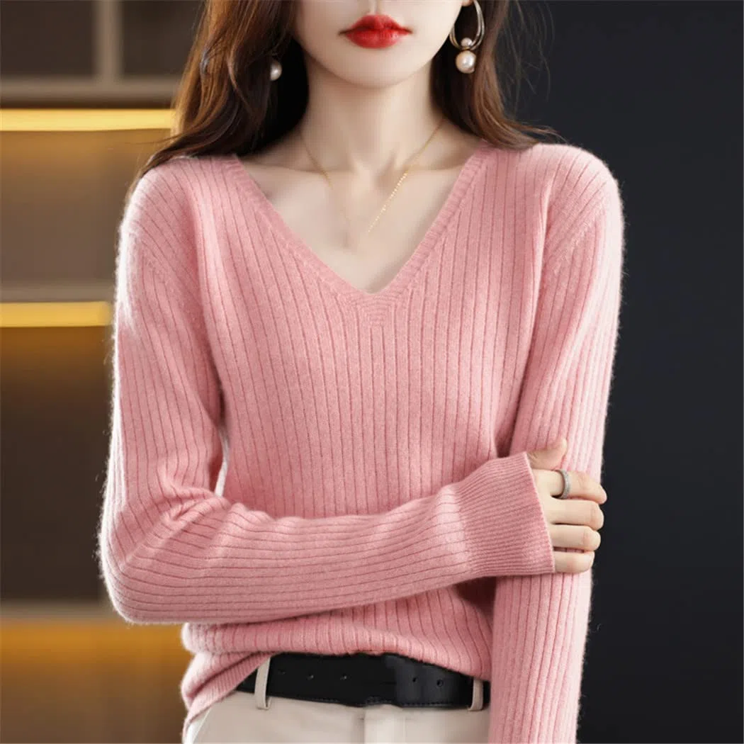 FULBHPRINT Maglioni autunnali da donna con scollo a V in cashmere maglione lavorato a maglia