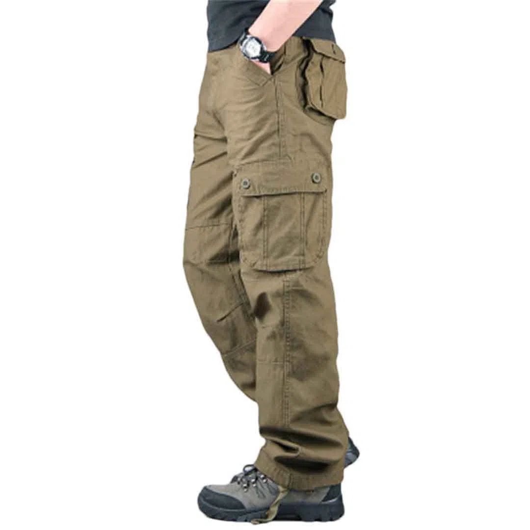 Suwequest Multi tasche Mens Cargo Pants Cotone Khaki Dritto Casual Pantaloni per gli uomini