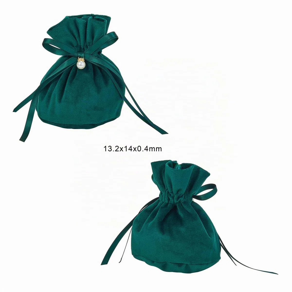 DanLingJewelry 10 sacchetti in velluto verde scuro con coulisse e perle di imitazioni in plastica per confezioni regalo per celebrazioni nuziali (13,2 cm x 14 cm x 0,4 cm)