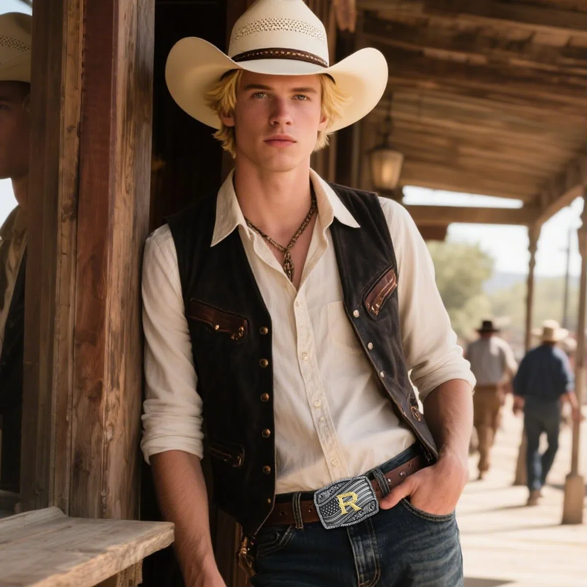 Western Cowboy iniziale lettere A-Z bandiera americana fibbia cintura per uomo festa del papà fidanzato marito
