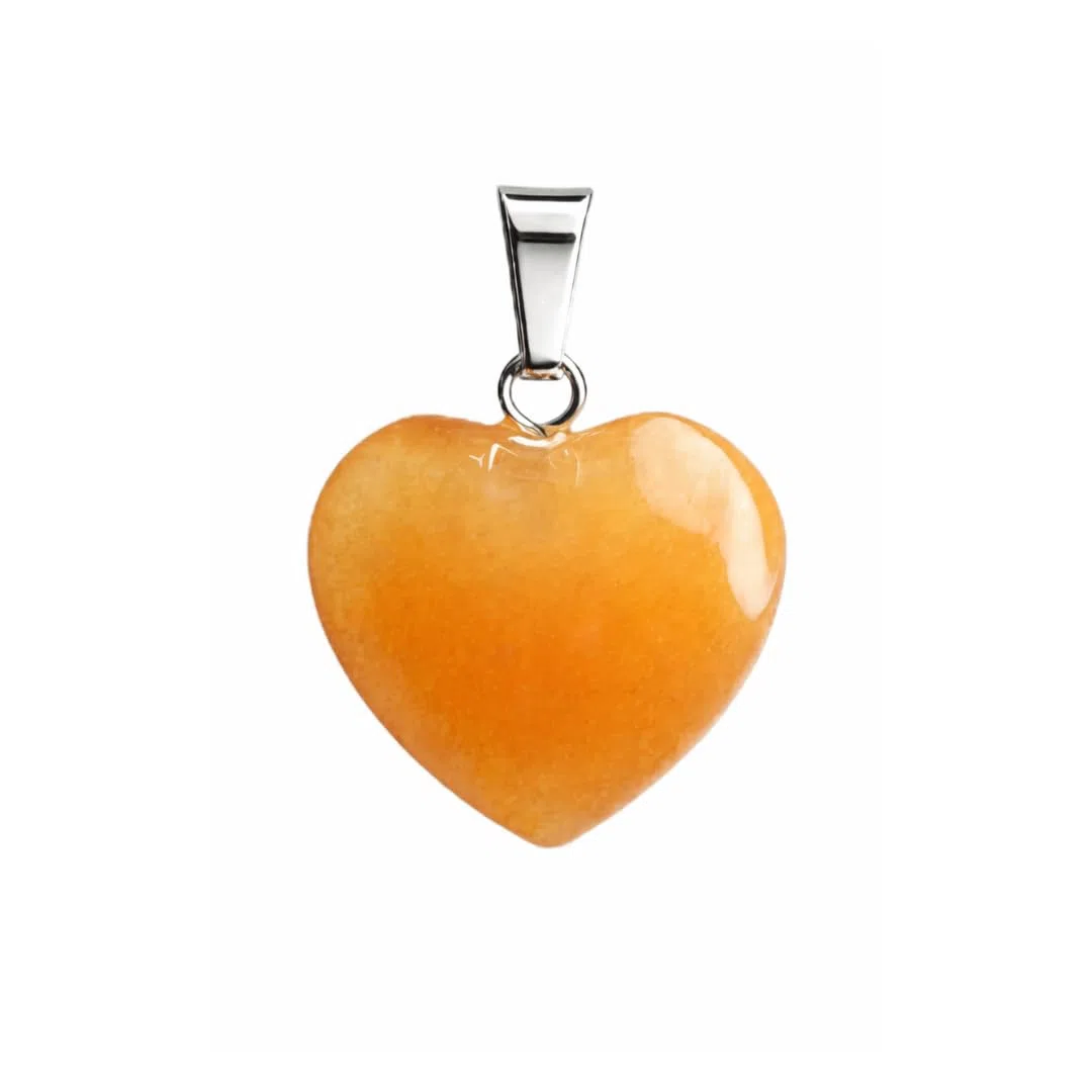 Ciondolo a forma di cuore in avventurina arancione naturale – pietra fine lucidata – gioiello da donna in pietra naturale – ciondolo portafortuna energia positiva – regalo benessere – senza