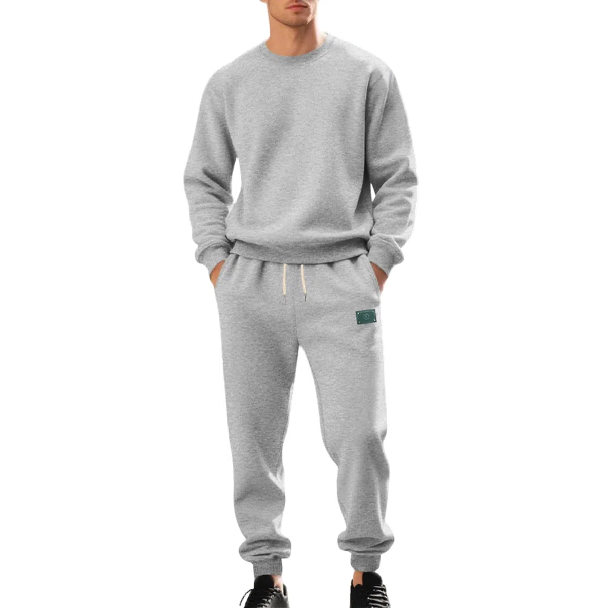 Tuta da uomo in due pezzi, per allenamenti e avventure all'aperto, antistrappo, top e pantaloni da allenamento da uomo, grigio, S