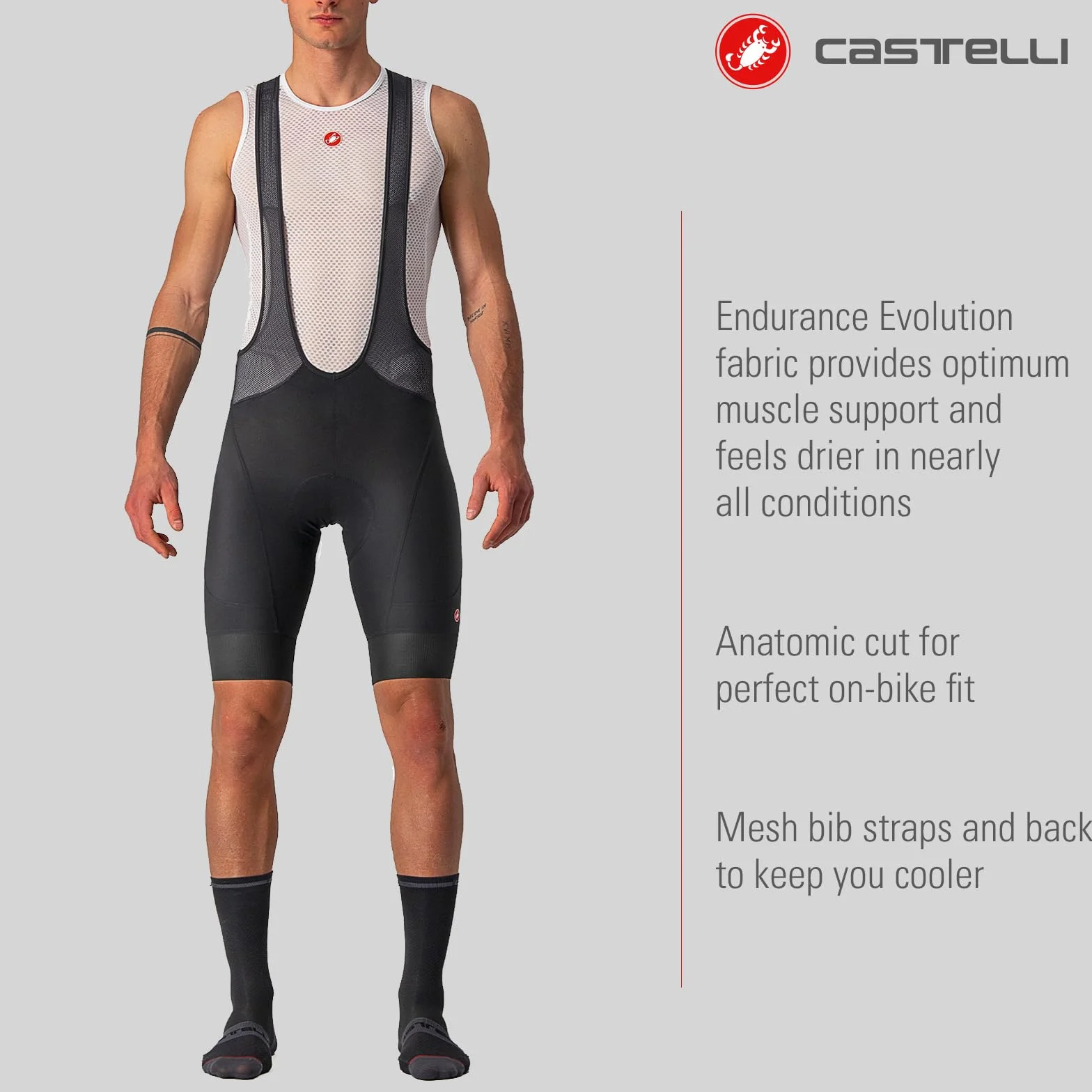 Castelli Endurance 3 Bibshort – Pantaloncini con Bretelle per Ciclismo, Fondello Ergonomico, Comfort e Performance