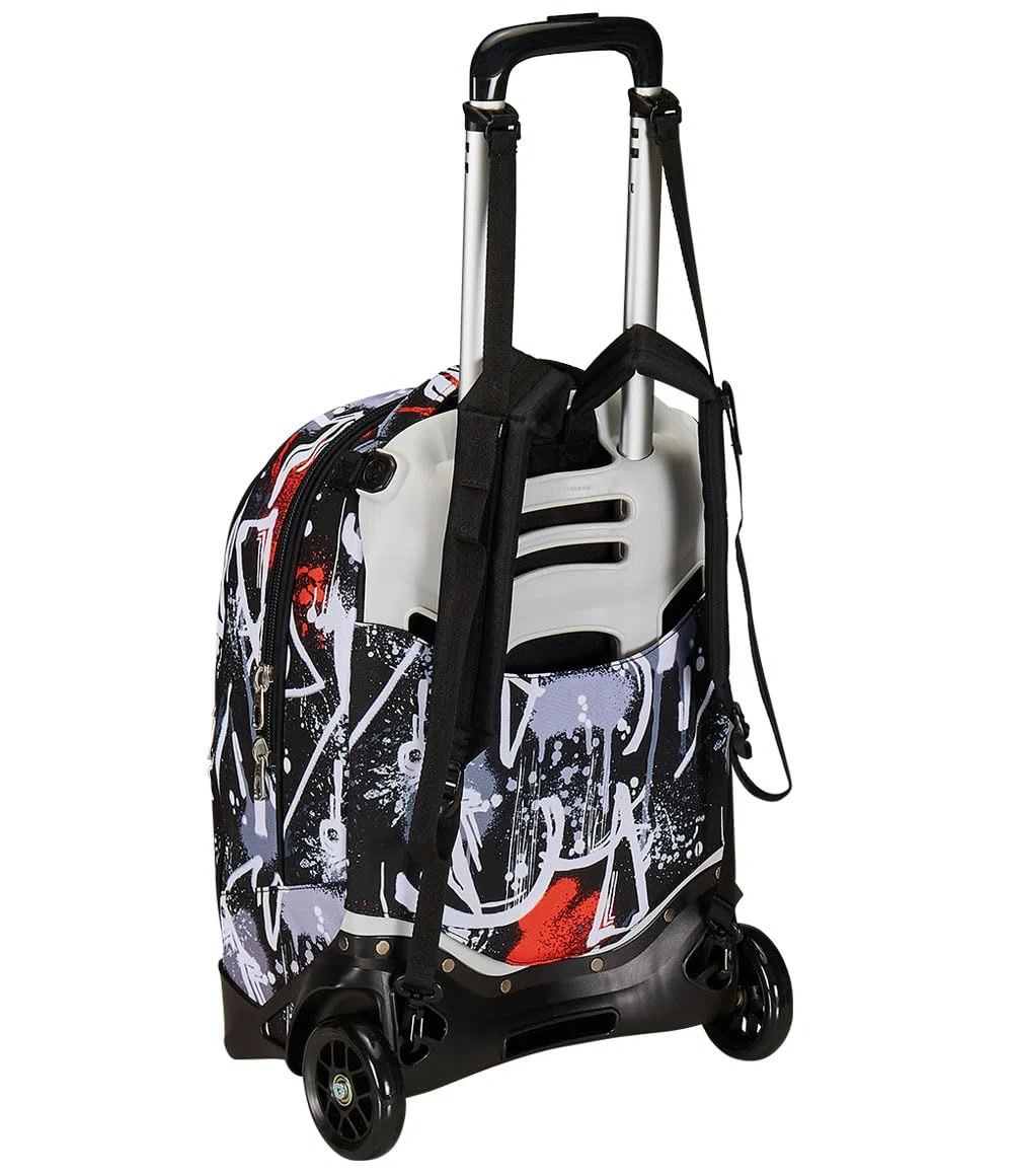 Seven Trolley New Tech, 2 Ruote, Spray Me, Nero, 3 in 1, Triplo Uso, Zaino con carrello sganciabile, Zaino Scuola Viaggio, Bambino Ragazzo.