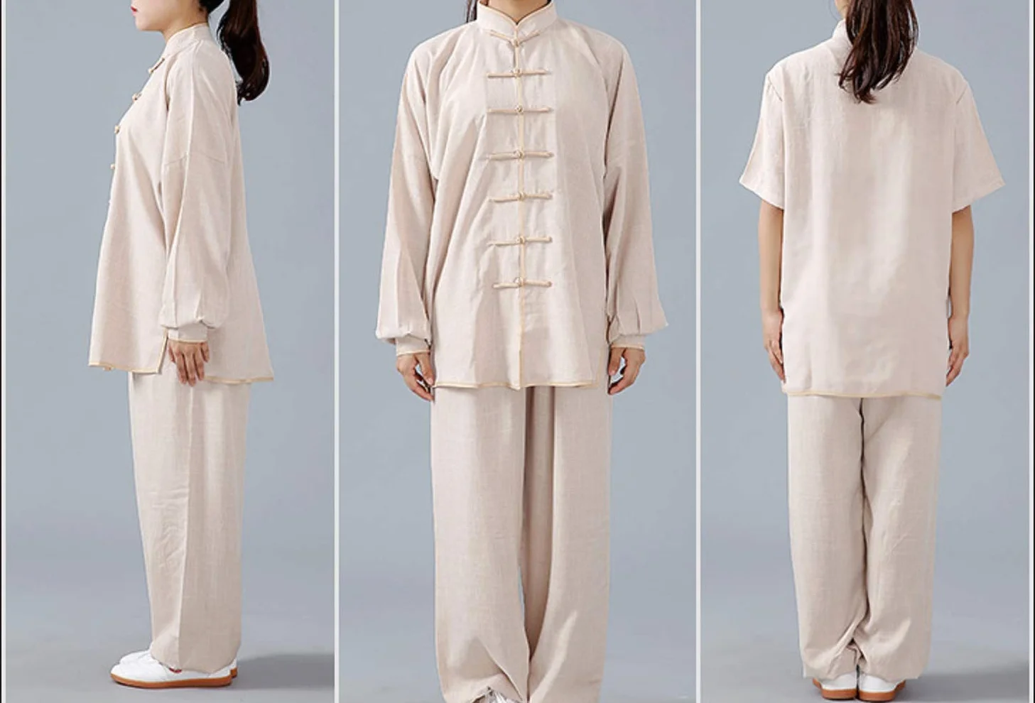 FUYUFU Cotone e Lino Tai Chi Abbigliamento Uniforme Kung Fu Unisex Abbigliamento per Arti Marziali (Un Set) (Nero/Maniche Lunghe, XXXL)
