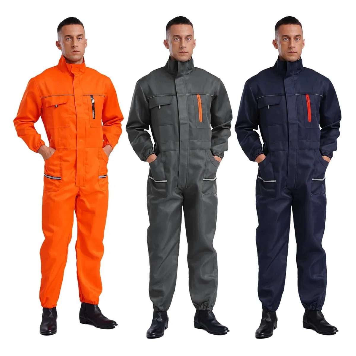 Abbigliamento da Lavoro Uomo Tute da Lavoro Resistenti Uomo e Donna, a Maniche Lunghe, Multitasche, Uniformi Officina, Tute Meccanico Riflettenti, Abbigliamento(Deep Blue,190 (4XL))