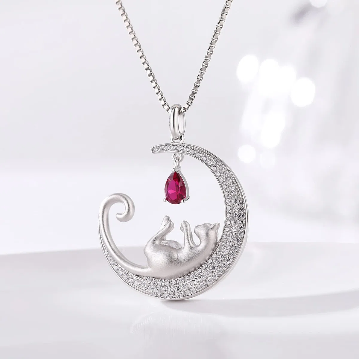 jiamiaoi Collana Gatto in Argento Sterling s925 Placcato Oro Bianco 18K per Donna