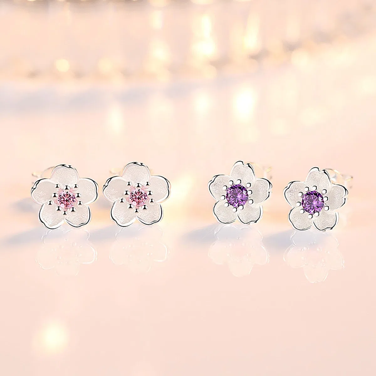 2 Paia Piccoli Orecchini Fiore Argento 925 per Donna Ragazze Bambina Orecchino Bottone Zirconi Rosa Orecchini da Donna Argento Fiori di Ciliegio Cartilagine Orecchino a Lobo Anallergici