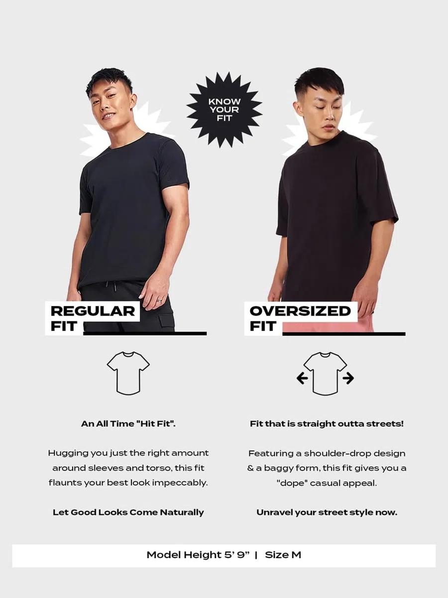 Bewakoof Air 1.0 T-shirt da uomo tinta unita oversize a mezza manica girocollo in cotone fiammato